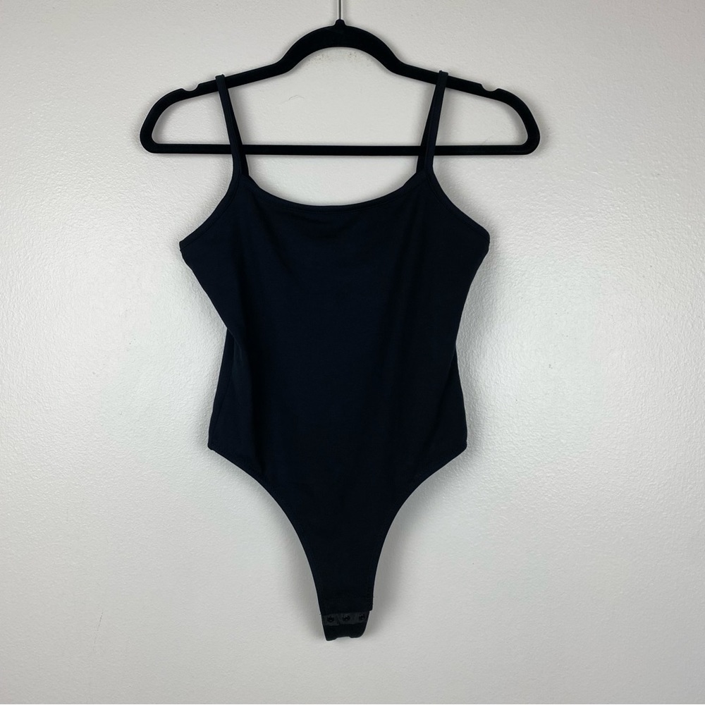 Madewell Spaghetti Strap Tank Top Fitted Thong Bodysuit Black Size S NWT
